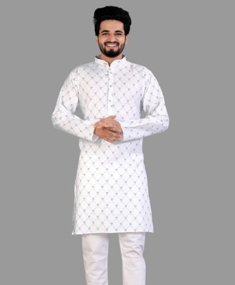 SPOQUE Men Printed Straight Kurta(White)