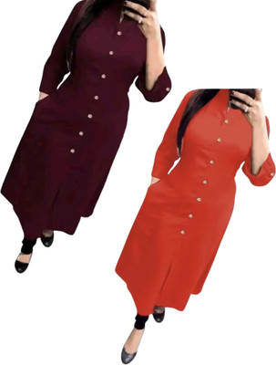 Maaa Meladi CreationS Women Solid A-line Kurta(Purple, Red)