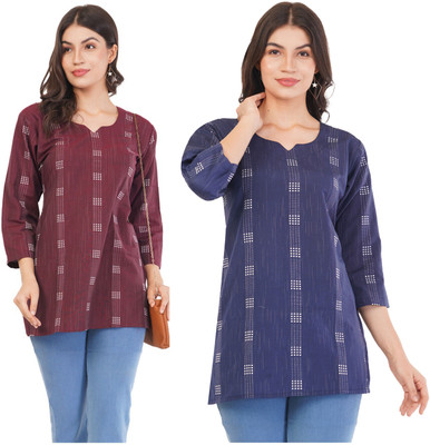 Women Printed Kurta(Maroon, Dark Blue)