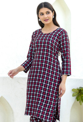 AUZAAI COLLECTION Women Self Design Straight Kurta(Red)