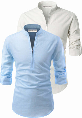 RAREMARK Men Solid Straight Kurta(Silver)