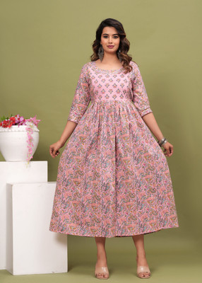 UrbanRang Women Printed Anarkali Kurta(Pink)