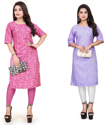 Vishwa Collection Mall Women Printed A-line Kurta(Pink, Purple)