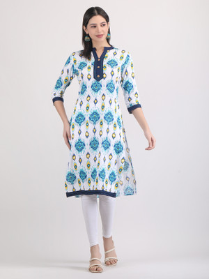 Ravindra Fashions Women Printed A-line Kurta(Blue)