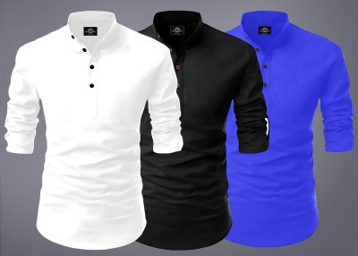Fashion Marts Men Solid Straight Kurta(White, Black, Dark Blue)