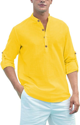 Navkanj Men Solid A-line Kurta(Yellow)
