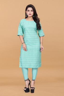 JAYA DESIGNER Women Checkered A-line Kurta(Blue)