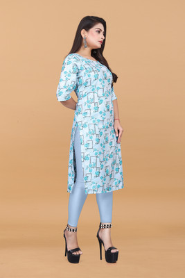 Rd fashion Women Floral Print A-line Kurta(Black, Blue)