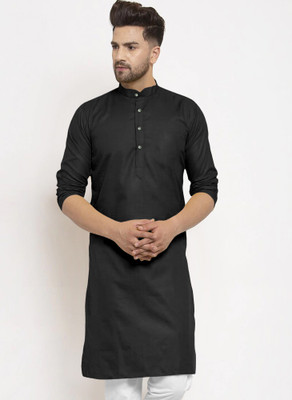 JENJEE Men Solid Straight Kurta(Black)