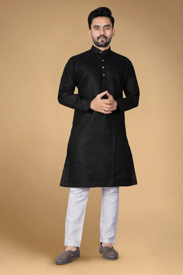 DHYANI CREATION Men Solid Straight Kurta(Black)