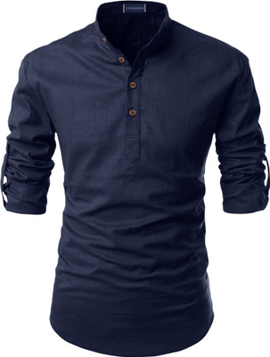 ETHNICSUTRA Men Solid Straight Kurta(Blue)