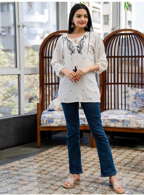 DIGGIWAL Women Printed, Dyed/Ombre Straight Kurta(White, Black)