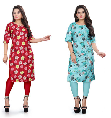 HARISH TEXTILE Women Printed Straight Kurta(Multicolor)