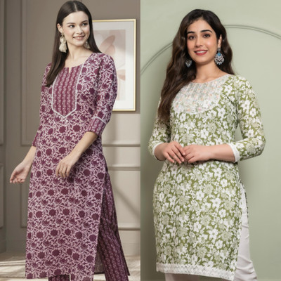 Andheriyas Textiles Women Printed Straight Kurta(Green)