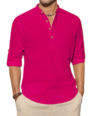 LENIA Men Solid Straight Kurta(Pink)