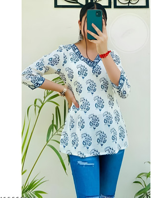 Zyla Women Printed Straight Kurta(White)