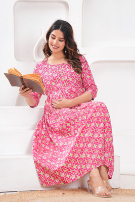 UrbanRang Women Floral Print Anarkali Kurta(Pink, White)