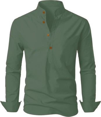 Fashion Marts Men Solid Straight Kurta(Dark Green)