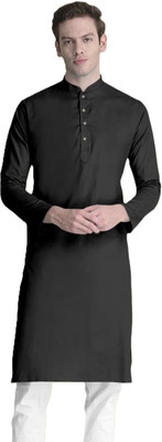 krishu Men Solid Straight Kurta(Black)