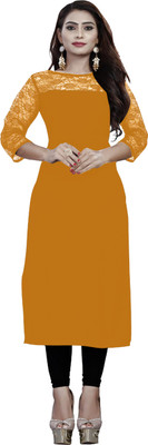Maheshvi Women Solid Straight Kurta(Yellow)