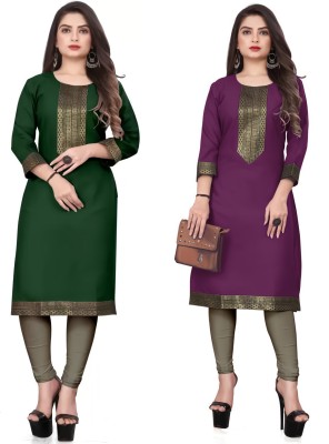 Shiva Fashion Hub Women Printed A-line Kurta(Dark Green, Gold, Purple)