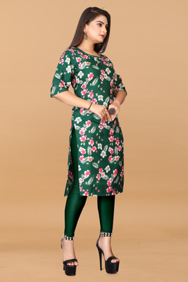 Alpha Fashion Women Printed Straight Kurta(Green)