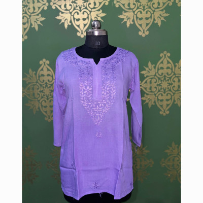 MYRA FAISHION Women Chikan Embroidery Straight Kurta(Purple)