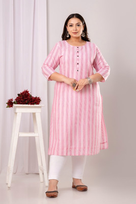 ANKSDEEP CREATION Women Striped Straight Kurta(Pink)