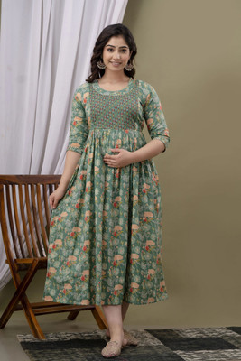 UrbanRang Women Printed Anarkali Kurta(Green)