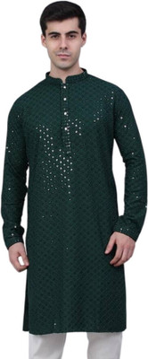 DHASU TRENDZ Men Embroidered Straight Kurta(Green)