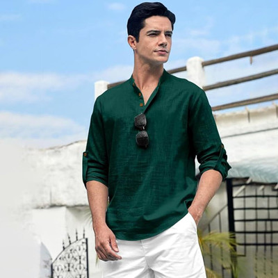 CROWNTAIL Men Solid Straight Kurta(Dark Green)