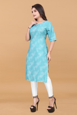 RIDDHI COLLECTION MALL Women Printed A-line Kurta(Light Blue)