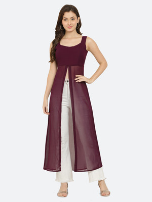 VESICLE Women Solid Frontslit Kurta(Purple)