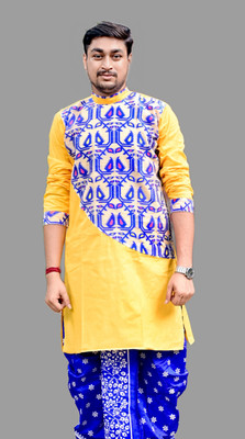 Sumit online Men Self Design Straight Kurta(Yellow)