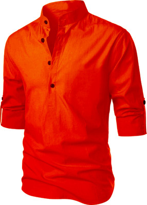 LIRMO Men Solid Straight Kurta(Red)