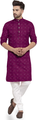 Dhavan Creation Men Embroidered Straight Kurta(Purple)