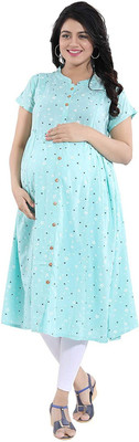 BIMATEX Women Printed Flared Kurta(Light Blue)