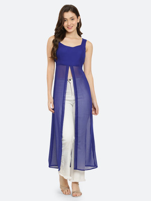 VESICLE Women Solid Frontslit Kurta(Blue)