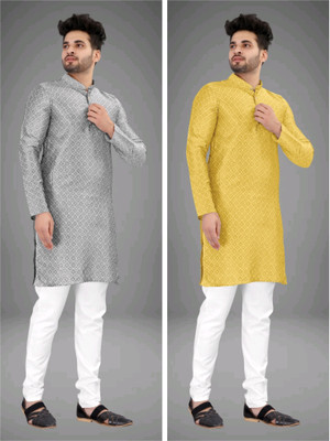 TRUST OUS Men Self Design Straight Kurta(Multicolor)