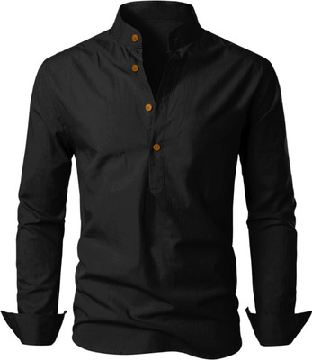 LIMRO Men Solid Straight Kurta(Black)