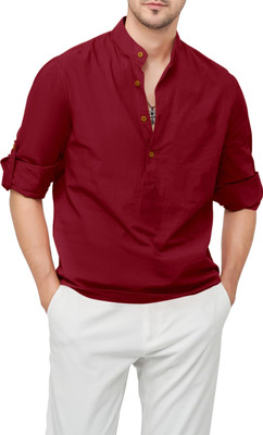 LIMRO Men Solid Straight Kurta(Maroon)