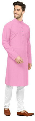 fashiology Men Solid Straight Kurta(Pink)