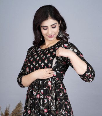 RS Creations Women Floral Print Anarkali Kurta(Black)