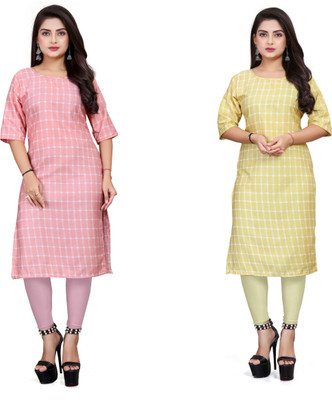 VAISALICREATION Women Printed Straight Kurta(Pink, Yellow)