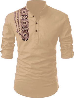 hfm Men Printed Straight Kurta(Gold)