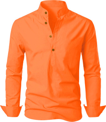 LIMRO Men Solid Straight Kurta(Orange)