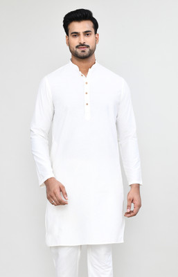 POLY2FAB Men Solid Straight Kurta(White)