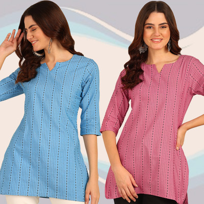DSK STUDIO Women Striped Straight Kurta(Multicolor)