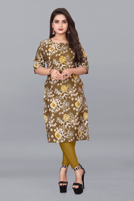 deshmi fashion Women Printed Straight Kurta(Brown)