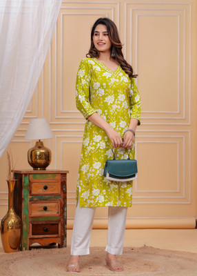 NG NIROMIKA Women Printed A-line Kurta(Green)